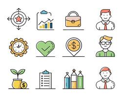 Employee benefit editable stroke colorful icons set isolated flat pro collection illustration on white background. vector