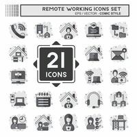 Icon Set Remote Working. related to Technology symbol. comic style. simple design illustration vector