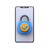 3D mobile security icon. Mobile phone with lock on screen. png