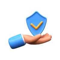 3d hand holding a protective shield. Security and data protection icon. png