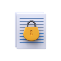 Confidential and secure text document. 3d render. Documents with lock. png