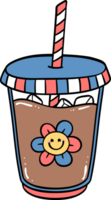 Retro Groovy 4th of July ice coffee Independence day festive cartoon doodle drawing png