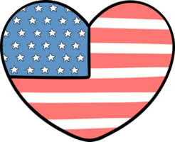 Retro Groovy 4th of July heart Independence day festive cartoon doodle drawing png