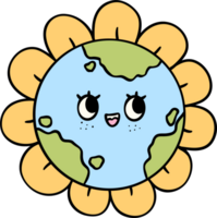 Retro Earth Day globe flower Pastel Doodle Drawing Cartoon png