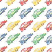 Seamless car pattern. Cartoon car background. Racing illustration vector
