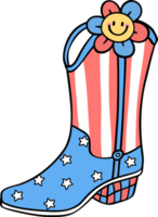 Retro Groovy 4th of July cowboy boot Independence day festive cartoon doodle drawing png