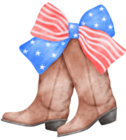 Coquette with Cowboy Boot and 4th of July Ribbon Bow, Patriotic Trendy Art png