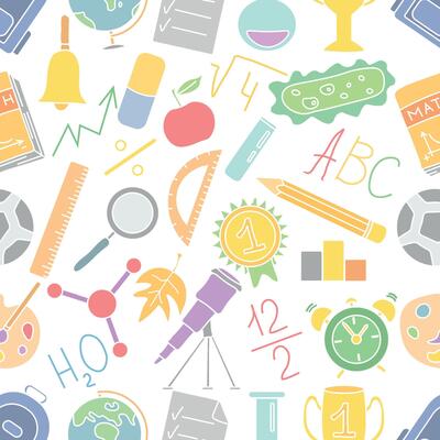 Seamless school pattern. Hand drawn doodle school background. Education illustration