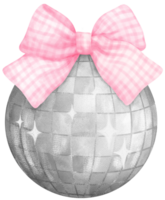 Coquette Disco ball with pink ribbon bow watercolor png