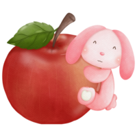 Rabbit and apple watercolor so cute png