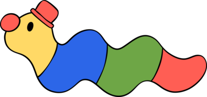 speels clownkern clown worm tekenfilm schattig en levendig tekening tekening png