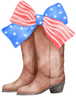 Coquette with Cowboy Boot and 4th of July Ribbon Bow, Patriotic Trendy Art png