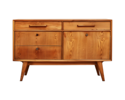 a wooden sideboard with drawers isolated on a transparent background, png