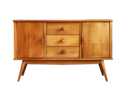 a wooden sideboard with drawers isolated on a transparent background, png