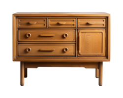 a wooden sideboard with drawers isolated on a transparent background, png