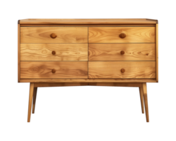 a wooden sideboard with drawers isolated on a transparent background, png