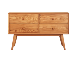 a wooden sideboard with drawers isolated on a transparent background, png