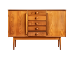 a wooden sideboard with drawers isolated on a transparent background, png