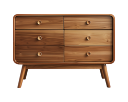 a wooden sideboard with drawers isolated on a transparent background, png