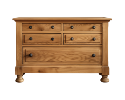 a wooden sideboard with drawers isolated on a transparent background, png