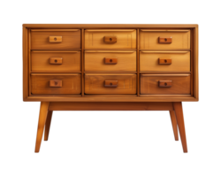 a wooden sideboard with drawers isolated on a transparent background, png