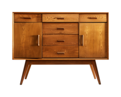 a wooden sideboard with drawers isolated on a transparent background, png