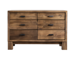 a wooden sideboard with drawers isolated on a transparent background, png