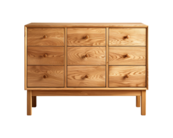 a wooden sideboard with drawers isolated on a transparent background, png