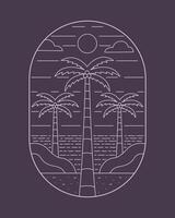 view the beach in summertime, three coconut tree, sea, sand, sky design for t shirt badge patch sticker vector