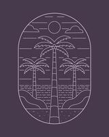 view the beach in summertime, three coconut tree, sea, sand, sky design for t shirt badge patch sticker vector