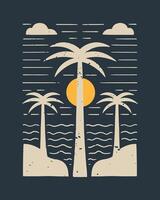 vintage palm coconut and beach on summer time design for t shirt badge patch sticker illustration vector