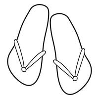 Doodle of flip-flops isolated on white background. Hand drawn illustration of beach shoes. Outline Black and White Flip flops, Beach Summer Footwear. Rubber Vacation sandals, Linear graphic vector