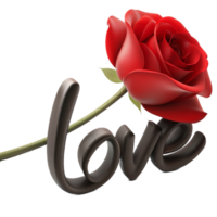 Stunning 3D image of a rose adorned with love text, perfect for expressing affection in digital designs. Elegant and romantic png