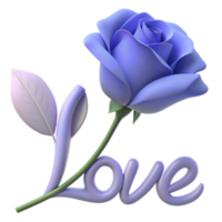 Stunning 3D image of a rose adorned with love text, perfect for expressing affection in digital designs. Elegant and romantic png