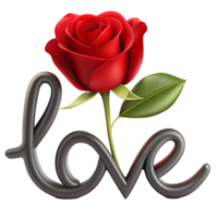 verbijsterend 3d beeld van een roos versierd met liefde tekst, perfect voor uitdrukken genegenheid in digitaal ontwerpen. elegant en romantisch png