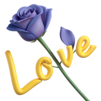 Stunning 3D image of a rose adorned with love text, perfect for expressing affection in digital designs. Elegant and romantic png