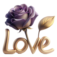 Stunning 3D image of a rose adorned with love text, perfect for expressing affection in digital designs. Elegant and romantic png