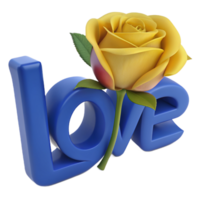 Stunning 3D image of a rose adorned with love text, perfect for expressing affection in digital designs. Elegant and romantic png