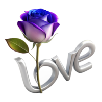 Stunning 3D image of a rose adorned with love text, perfect for expressing affection in digital designs. Elegant and romantic png