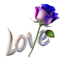 Stunning 3D image of a rose adorned with love text, perfect for expressing affection in digital designs. Elegant and romantic png