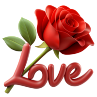Stunning 3D image of a rose adorned with love text, perfect for expressing affection in digital designs. Elegant and romantic png