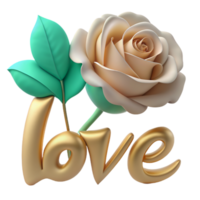 Stunning 3D image of a rose adorned with love text, perfect for expressing affection in digital designs. Elegant and romantic png