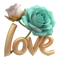 deslumbrante 3d imagem do uma rosa adornado com amor texto, perfeito para expressando afeição dentro digital projetos. elegante e romântico png