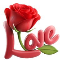 Stunning 3D image of a rose adorned with love text, perfect for expressing affection in digital designs. Elegant and romantic png