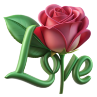 Stunning 3D image of a rose adorned with love text, perfect for expressing affection in digital designs. Elegant and romantic png