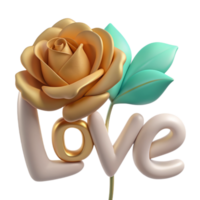 Stunning 3D image of a rose adorned with love text, perfect for expressing affection in digital designs. Elegant and romantic png