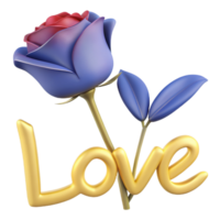 Stunning 3D image of a rose adorned with love text, perfect for expressing affection in digital designs. Elegant and romantic png