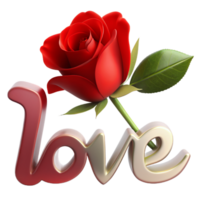 Stunning 3D image of a rose adorned with love text, perfect for expressing affection in digital designs. Elegant and romantic png