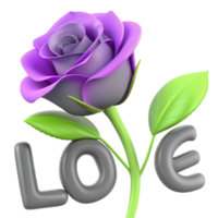 Stunning 3D image of a rose adorned with love text, perfect for expressing affection in digital designs. Elegant and romantic png