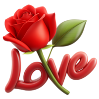 Stunning 3D image of a rose adorned with love text, perfect for expressing affection in digital designs. Elegant and romantic png